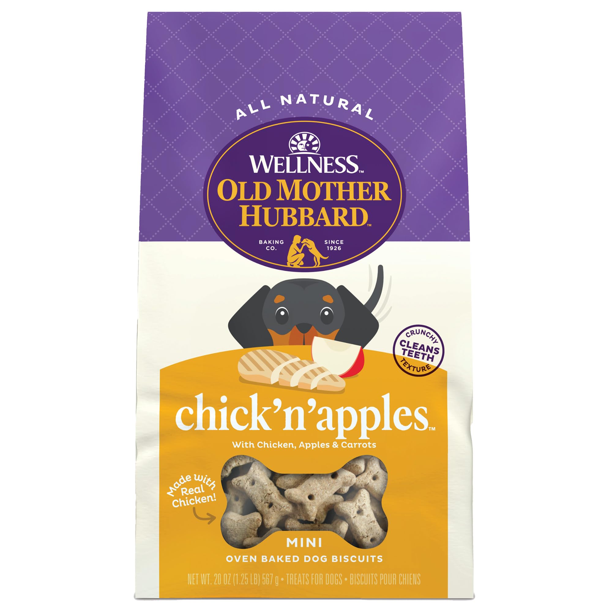 Old Mother Hubbard Wellness Chick'N'Apples Dog Biscuits, Natural, Training Treats, Chicken & Apples Flavor, Mini Size, (20 Ounce Bag)