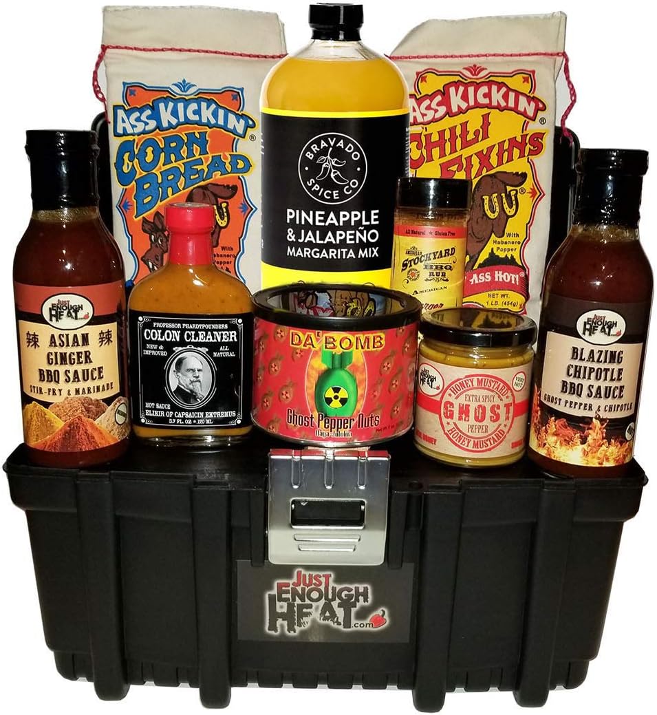 Spicy Toolbox Gourmet Gift Set - Hot Sauce Food Basket for Men & Women by Just Enough Heat