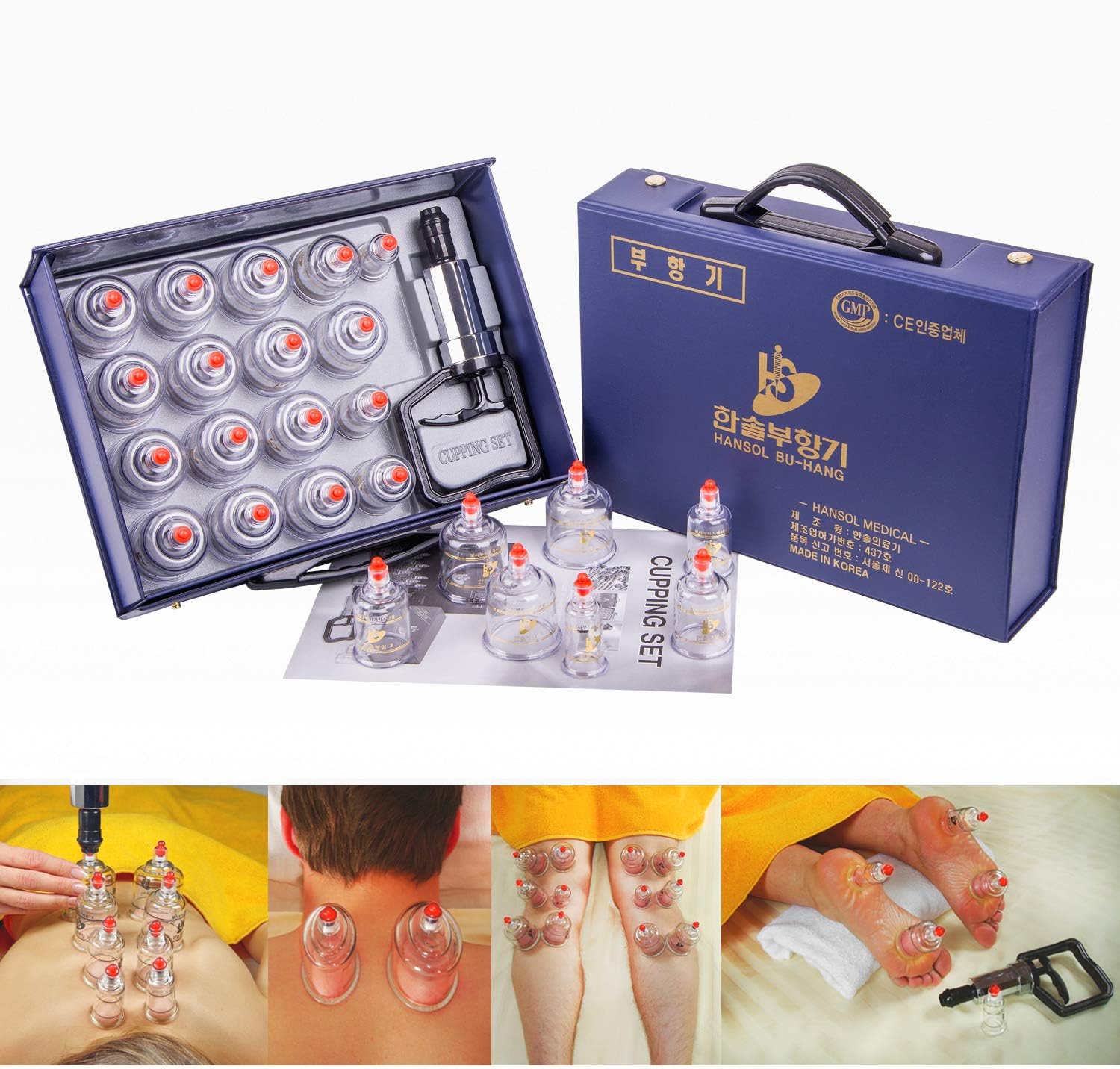 Hansol Professional Cupping Therapy Equipment Set including Pumping Handle 17 Cups & English Manual (Made in Korea) - Image 4