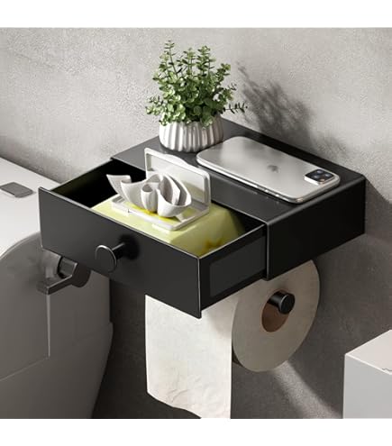 Toilet Paper Holder With Shelf, Gun Grey Toilet Paper Holder - Strong Toilet Paper Holder Wall Mount