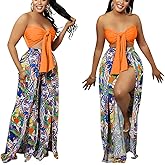 2 Piece Outfits for Women Summer Sleeveless Crop Tops Wide Leg Slit Pants Set Boho Floral Print Vacation Outfits