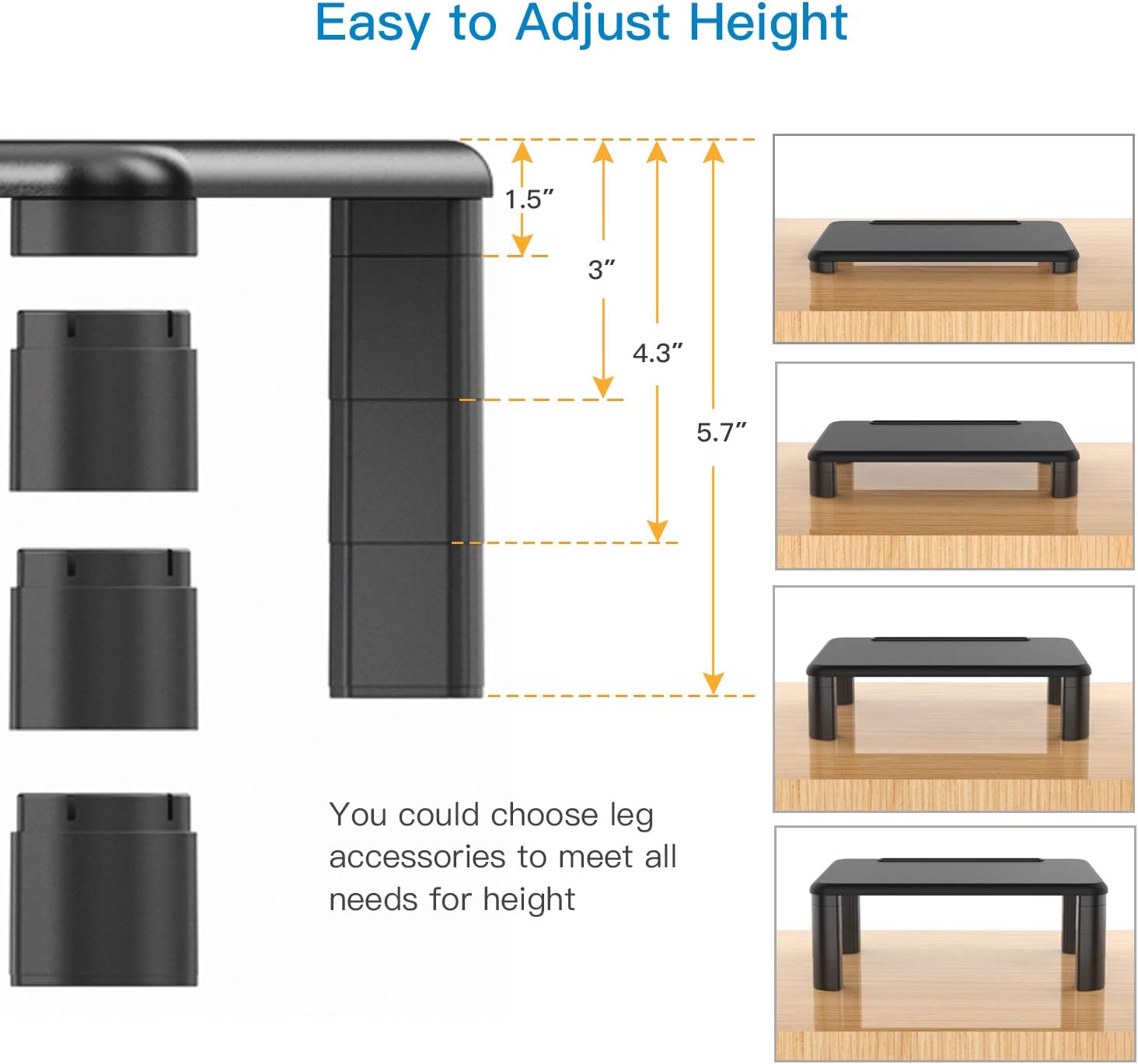 Monitor Stand Riser with Adjustable Height and Storage Organizer for Computer, Printer, Laptop, Desk with Tablet & Phone Holder, Cable Management Slot (Black, 1 Pack) : Office Products