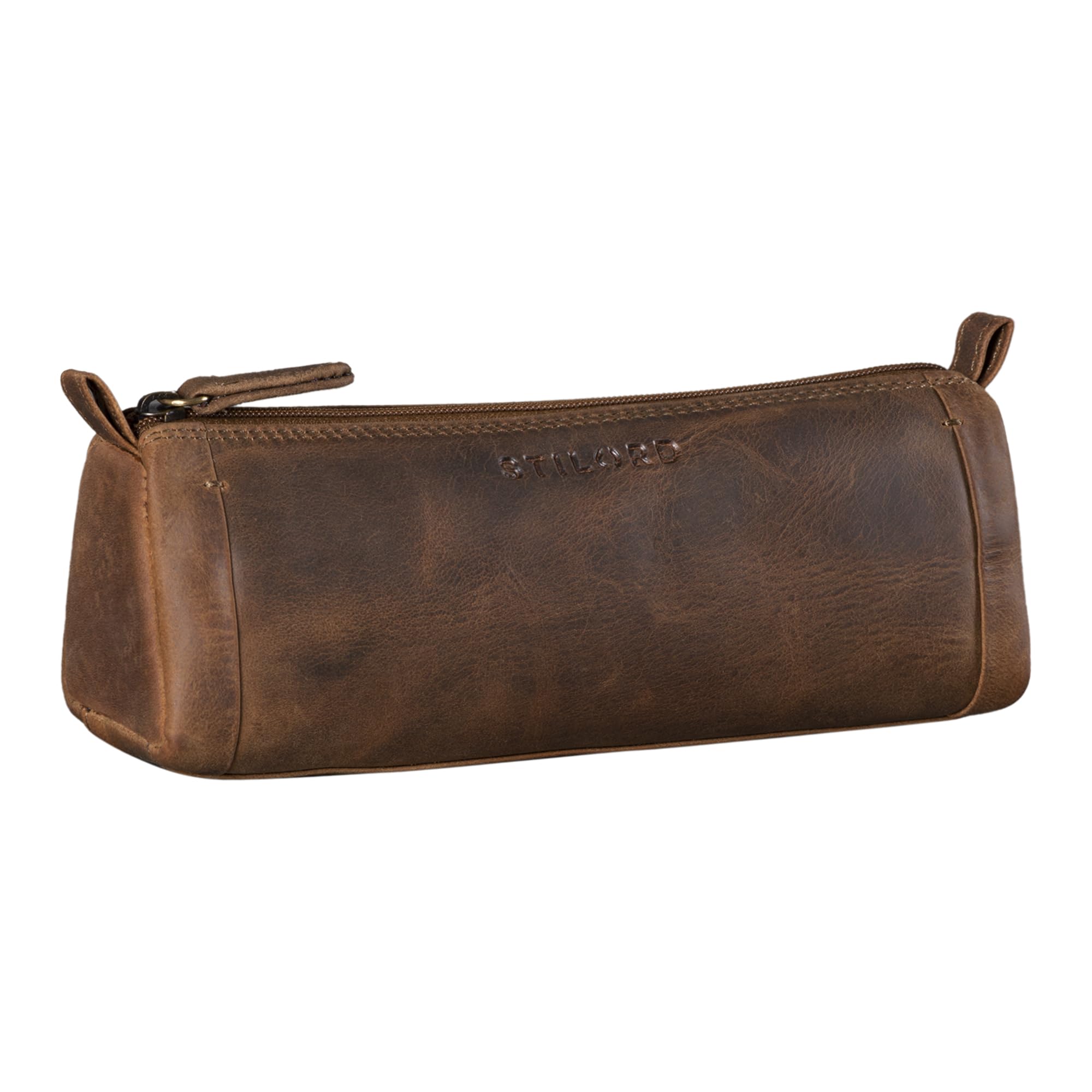STILORD "Freddie" Vintage Leather Pencil Case Classic Pen Pouch for Women Men Stationary Slim Pen Holder Pen Sleeve Brush Case in Genuine Leather Colour:Middle Brown