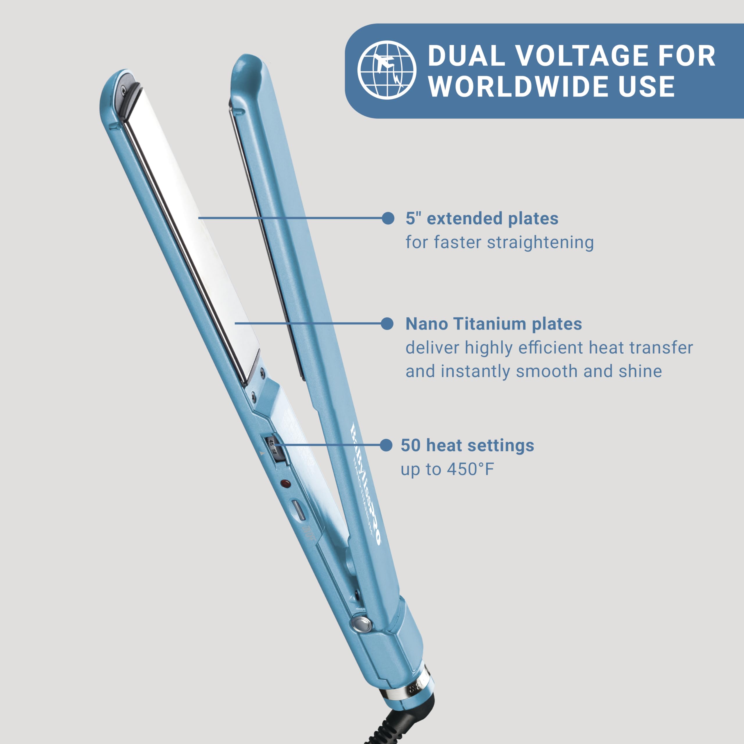 BabylissPRO Nano Titanium Ultra-Thin Hair Straightener, Professional Flat Iron For All Hair Types