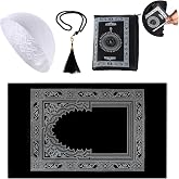 Kufi Hats for Men with Portable Travel Prayer Mat Islam and Tasbih Prayer Beads Set,Islamic Gift,Muslim Gifts,Eid Mubarak Gifts,Ramadan Gifts,Muslim Prayer Rug,Muslim Cap,Muslim Prayer Beads Set