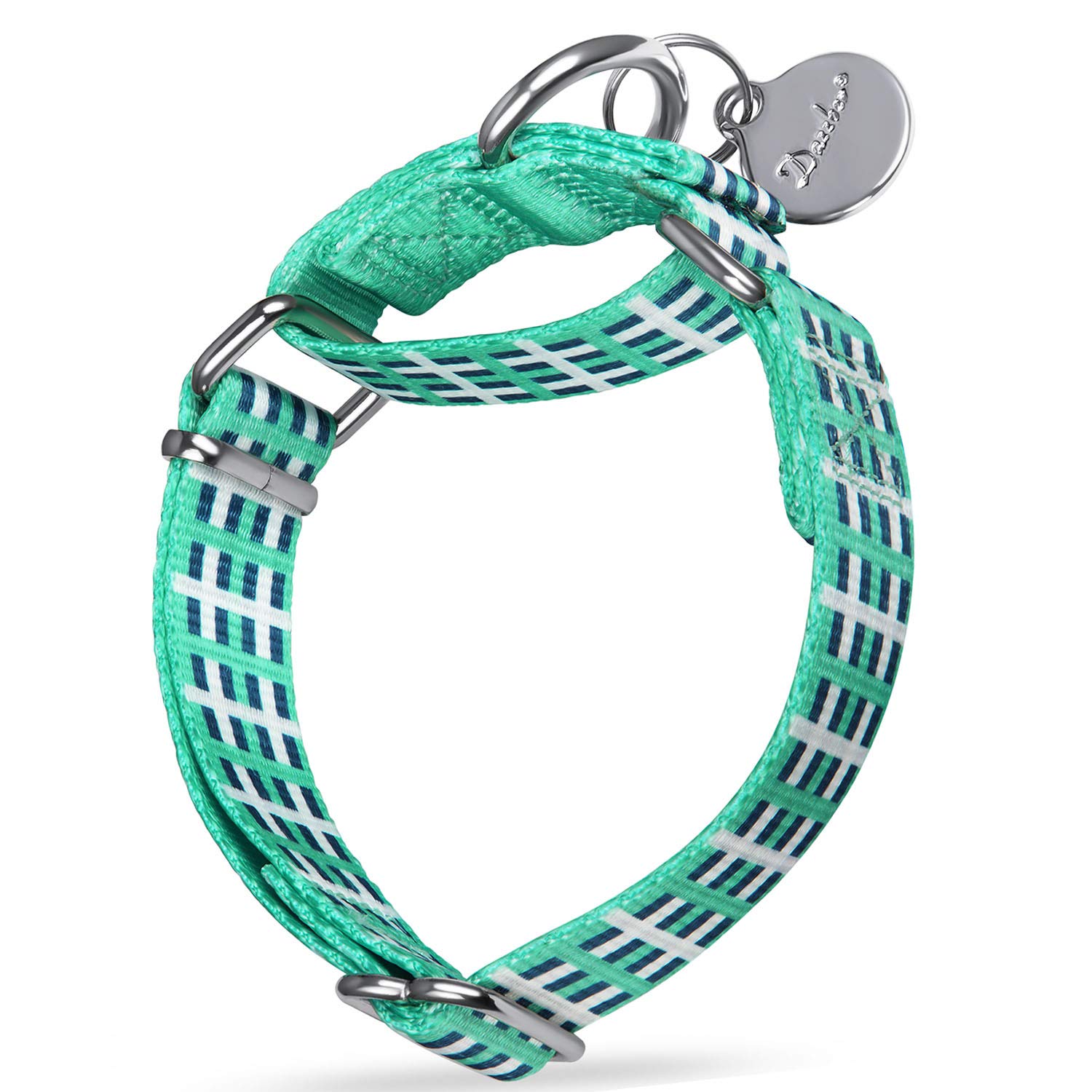 Dazzber Martingale Collars for Dogs – Soft Adjustable Dog Collar, Durable D-ring Heavy Duty, Choke Collar for Large Medium Small Dogs (Medium, 2.5cm Wide, Blue and White Squares) — image 1