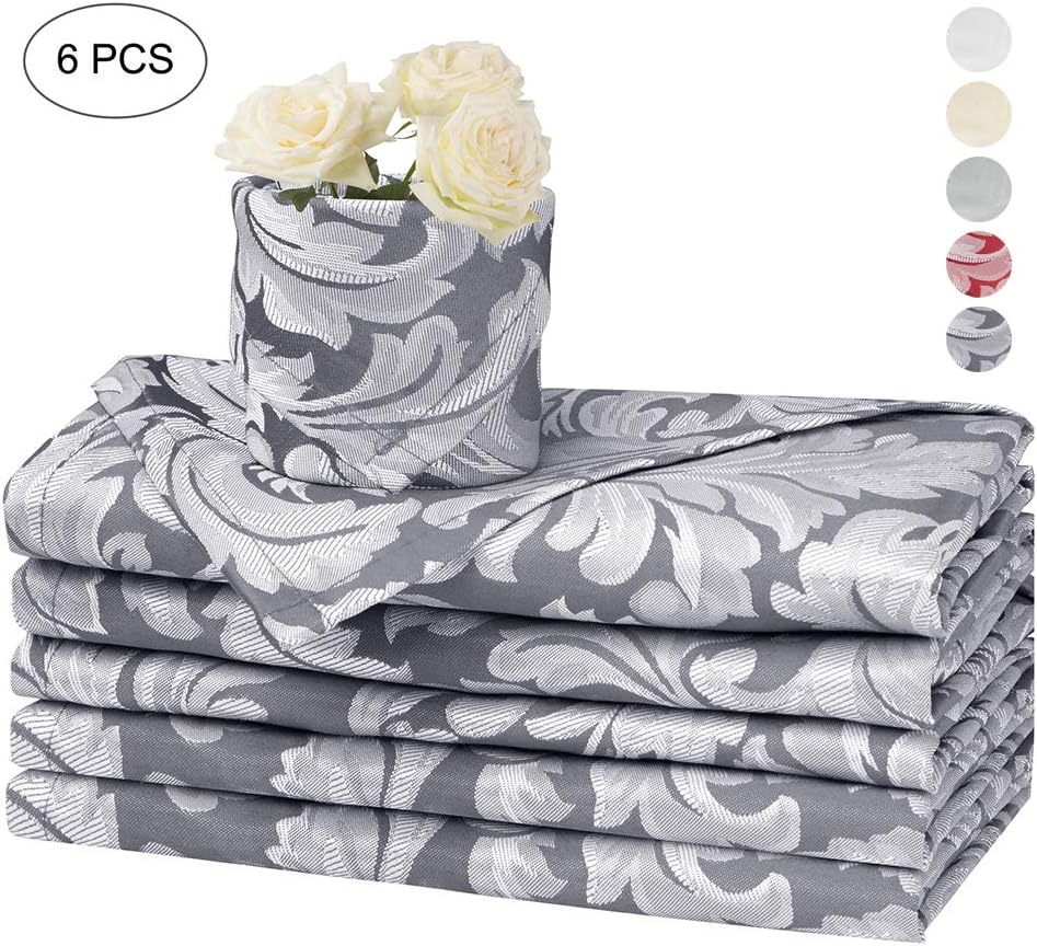 Eforcurtain Jacquard Floral Polyester Cloth Napkins Set of 6 Pieces Dinner Napkin Washable Banquet Napkins Stone Blue for Wedding Party Restaurant, 17x17 inch