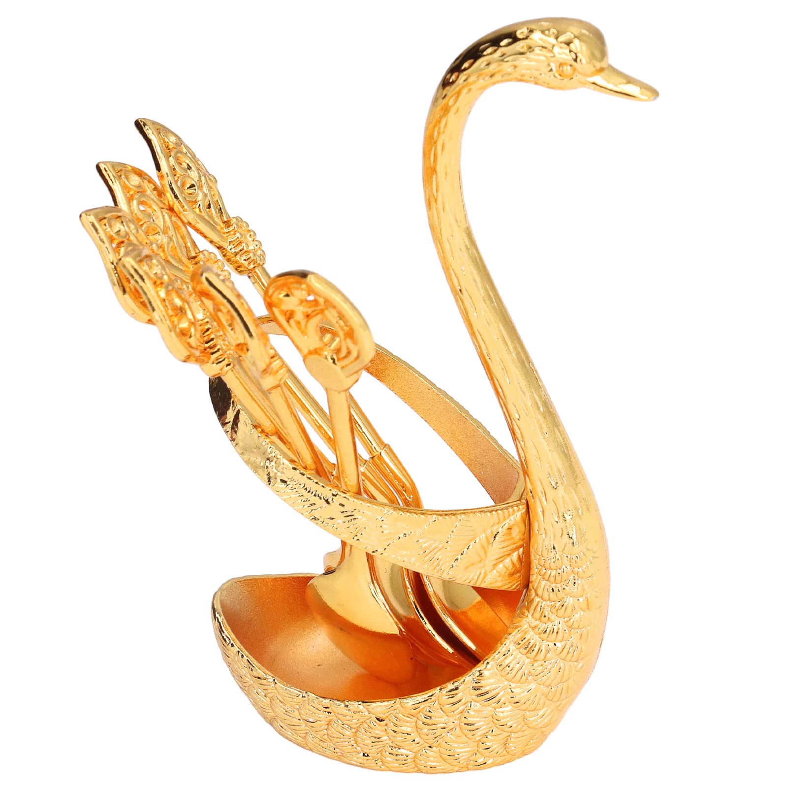 6Pcs Coffee Dessert Spoon Set,Swan Spoon Set,Fruit/Dessert Flatware Swan Base Holder Spoon Organizer with 6pcs Dessert Spoon,Mini Teaspoons for Coffee Sugar Cake Ice Cream Cappuccino