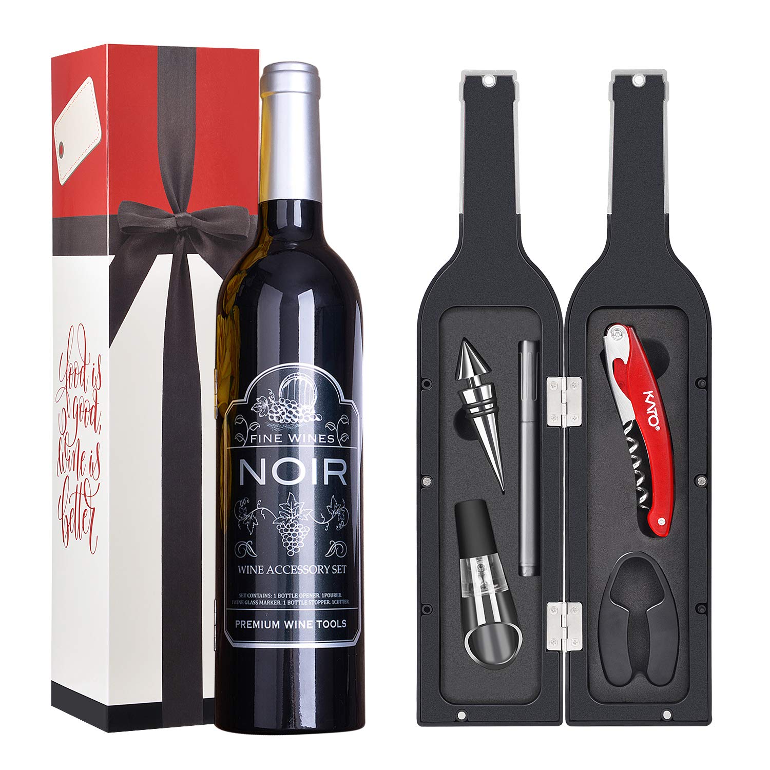 Kato Tirrinia Wine Accessories Gift Set - 5 Pcs Deluxe Wine Opener Bottle Corkscrew Kit, Great Gift for Wine Lover, Gadgets for Men Women, Red