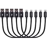 VOKOO SWEET-77 Short Lightning Cable [5 Pack 8 inch], Sturdy Nylon Braided Lightning to USB Charging Cords for iPhone 7, iPhone 6, iPad, iPod and other Apple devices - Black