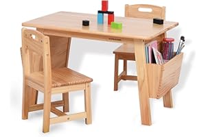 KRAND Kids Solid Wood Table and 2 Chair Set with Storage Desk and Chair Set for Children Toddler Activity Table (Solid Wood/Natural)