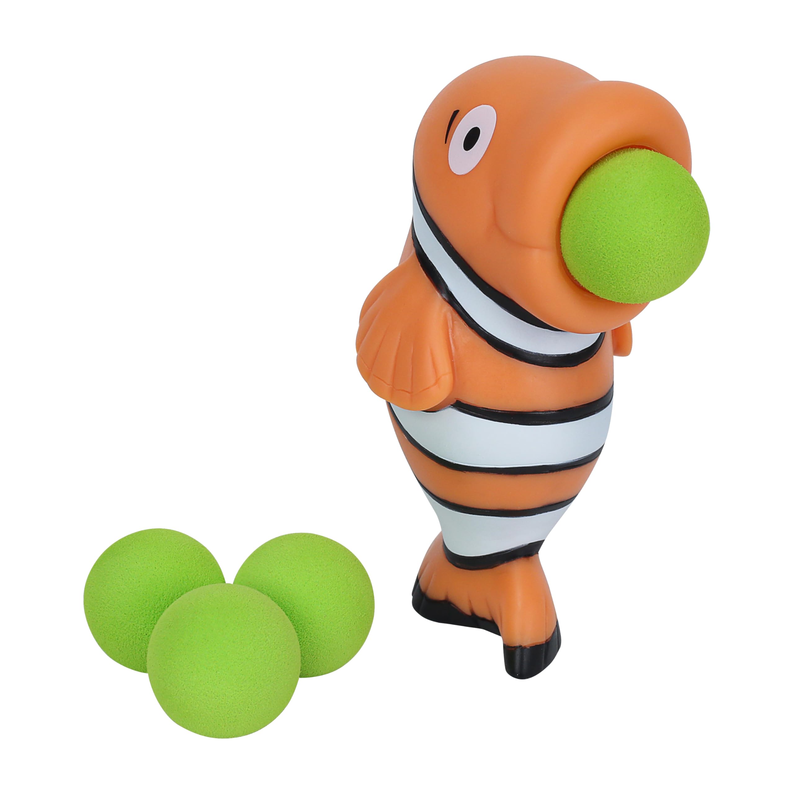 Zing Popper Toy - Launches Foam Balls Up to 20 Feet - Fun Indoor and Outdoor Game for Kids - Includes 4 Foam Balls (Clown Fish)
