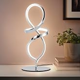Modern Small Table Lamp with LED Spiral Design, 12W Chrome Nightstand Lamp | 5.9 Inch Modern Lamp with Stepless Dimming Switch, Bedside Lamps for Bedroom, Living Room, Office, Desk, 3200K Warm White