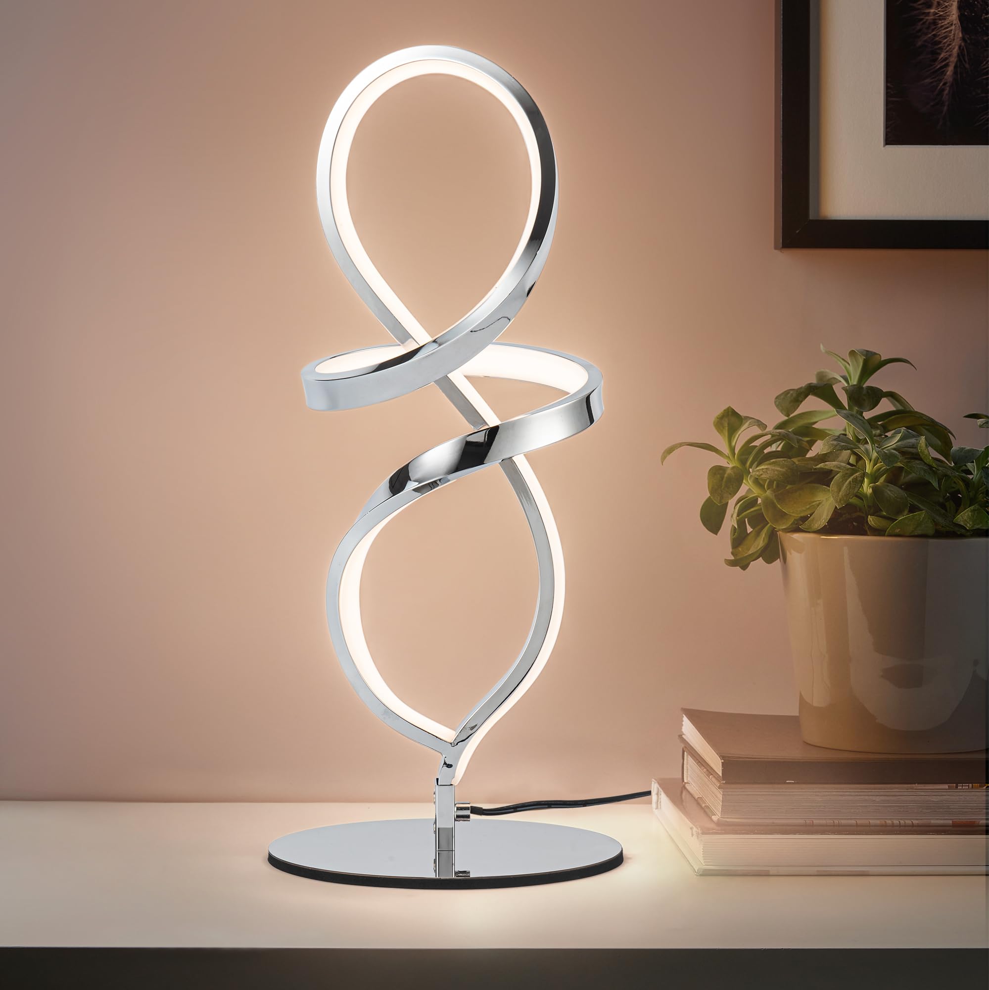 Photo 1 of Mayful Modern Table Lamp with LED Spiral Design, Bedside Lamp with Stepless Dimming Switch, Contemporary Nightstand & Chrome Table Lamp for Bedroom, Living Room, Home Office, 12W 3200K Warm White