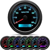ARTILAURA Tachometer Boat Tacometro 85mm 3-3/8" 7 Color LED 8000 RPM Gauge for Car AUTO Marine Truck 9-32V (Black)