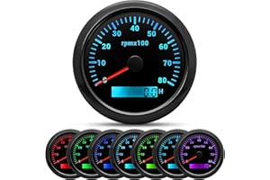 ARTILAURA Tachometer Boat Tacometro 85mm 3-3/8" 7 Color LED 8000 RPM Gauge for Car AUTO Marine Truck 9-32V (Black)
