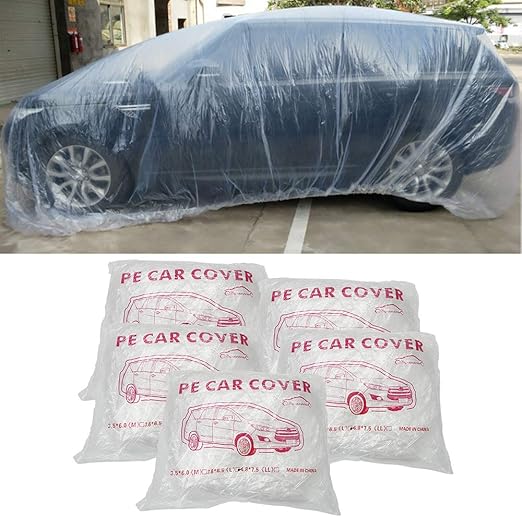 ZXMOTO Disposable Car Cover 5 Pack Clear Plastic Car Cover