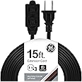 GE 3-Outlet Extension Cord with Multiple Outlets 15 Ft Extension Cord Power Strip 2 Prong 16 Gauge Twist-to-Close Safety Outlet Covers Outdoor Extension Cord Outlet Extender UL Listed Black 45154