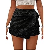 Milumia Women's Summer Wrap Tie Skirt Eyelet Knot Side Boho High Waist Skirts Shorts Skort