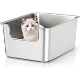 High-Sided Stainless Steel Cat Litter Box, Low Entry, Odor-Free, Non-Stick | 7.9" High Wall, Open-Top Design, Leak-Proof, Helps Reduce Litter Scatter, Easy to Clean for Small &amp; Medium Cats