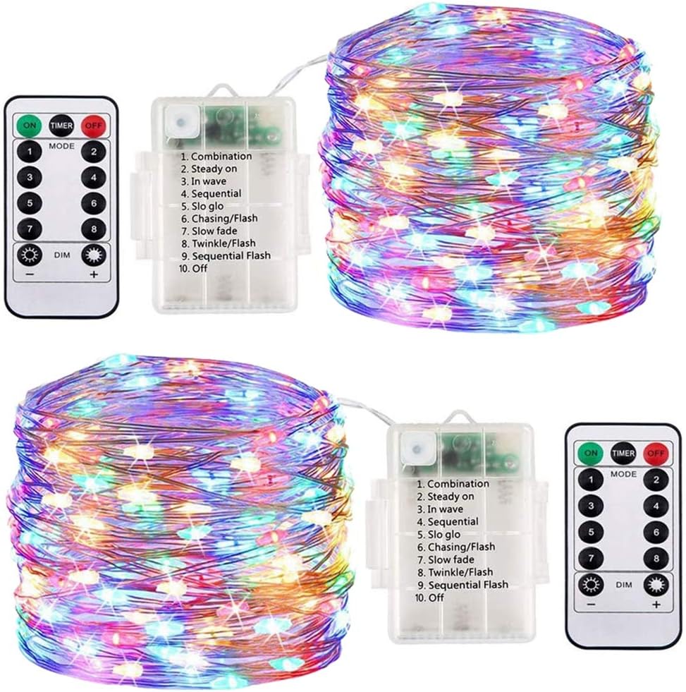 ooklee Fairy Lights Battery Operated 2 Pack 10M 100 LED Waterproof Copper Wire