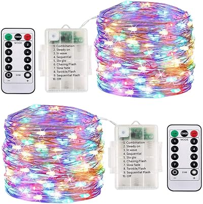 ooklee Fairy Lights Battery Operated 2 Pack 10M 100 LED Waterproof Copper Wire