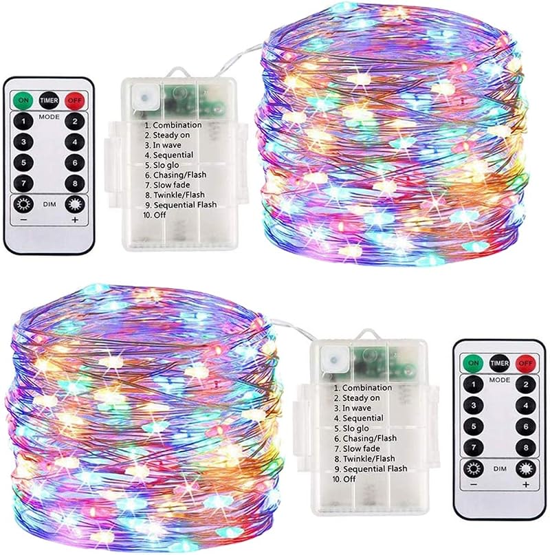 ooklee Fairy Lights Battery Operated 2 Pack 10M 100 LED Waterproof Copper Wire