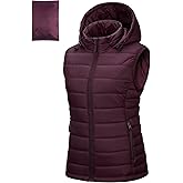 Outdoor Ventures Women's Lightweight Packable Hooded Puffer Vest Outerwear Zip Up Warm Sleeveless Winter Jacket Quilted Coat
