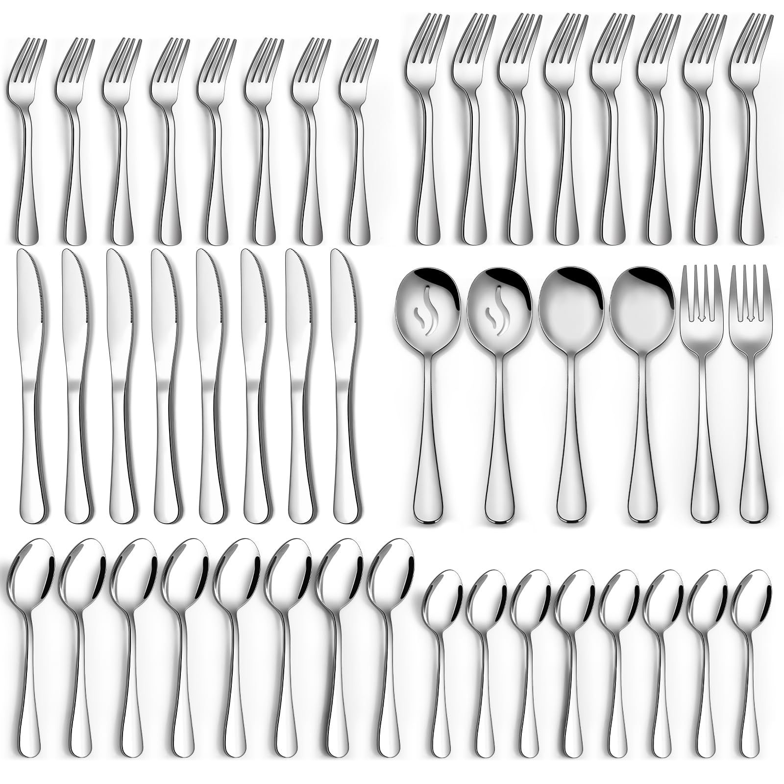 Photo 1 of 66-Piece Silverware Set with Serving Utensils, Stainless Steel Silverware Flatware Set for 12, Elegant Cutlery Tableware Includes Fork Spoon Knife, Mirror Polished, Dishwasher Safe