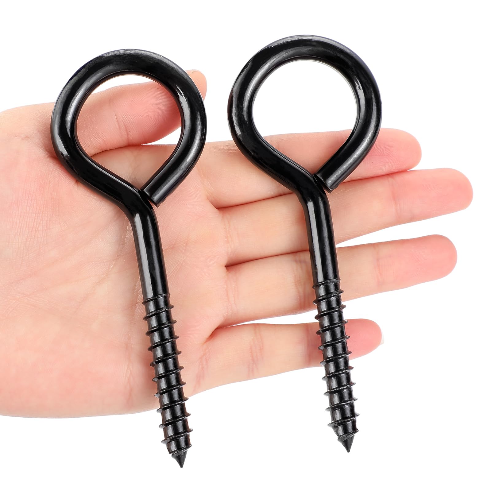 YGAOHF 5 Inch Eye Hooks Screw in Heavy Duty, 500LBS Capacity, Large Stainless Steel Eye Hooks for Hanging, Rust-Proof Black Eye Bolts for Indoor & Outdoor Heavy-Duty Applications