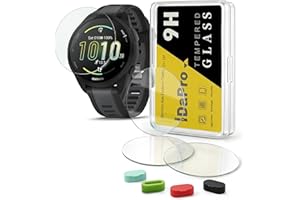iDaPro [4+4 Pack Screen Protector for Garmin Forerunner 165 / Forerunner 165 Music with Silicone Anti-dust Plugs, 9H Tempered Glass Protection Kit in Reusable Storage Case, Anti-Scratch,Bubble-Free