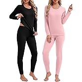 Patelai 2 Sets Thermal Underwear for Women Warm Fleece Lined Base Layer Skiing Top and Bottom Pajama for Cold Weather