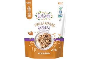 Oatsome Vanilla Almond Granola, Gluten Free, Non-GMO, 5g Protein, Made with Whole Grain Organic Oats, Honey, Almonds, & Vanilla, for Protein Snacks Cereals Breakfast Yogurt, 10 Oz Bag