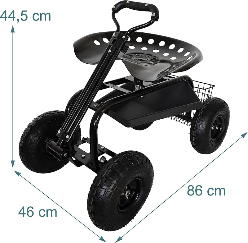 Banco de jardim com rodas, Ajustável em altura, 150 kg, Preto