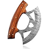 Damascus Alaskan Ulu Knife | Handmade 5.75" Alaska Knives Pizza Cutter Rocker Knife | Mezzaluna Knifes with sheath | Multi-Purpose Damascus Knives for Skinning, Hunting, Chopping