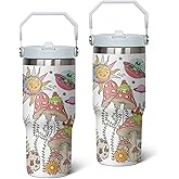 Queen Hero 30oz Mushrooms Gothic Tumbler with Handle, Large Insulated Tumbler with Flip & Straw Coffee Mug Cup Stainless Steel Gifts for Women Men Youth