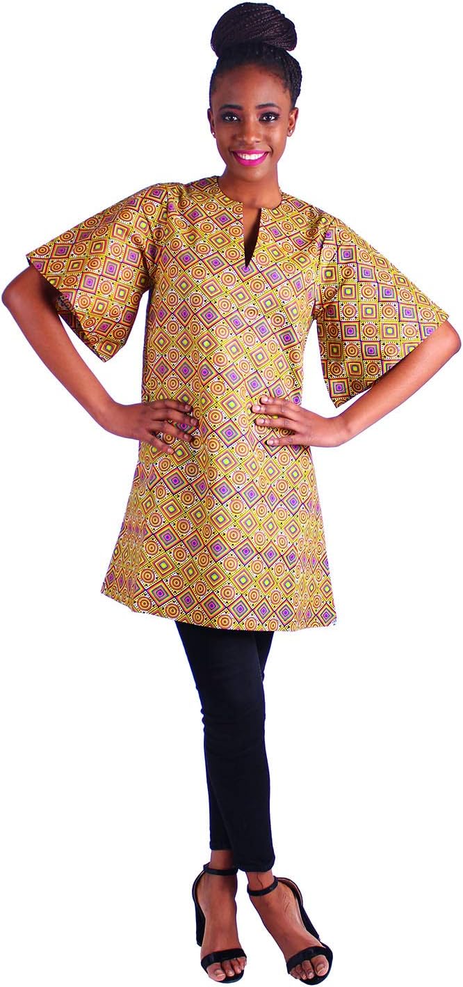 Women's African Wax Print Short Sleeves V-Neck Dashiki Blouse Tops Casual Shirts Plus Size