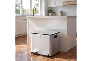 Supervin Kitchen Garbage can and Recycling bin Combo - 30L (Double 2 x 15L Compartment) Stainless Steel Trash can with Pedal,