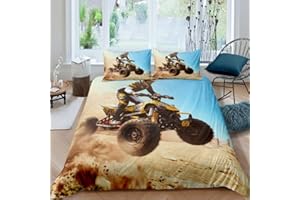 Homewish Motorcycle Bedding Set 2pcs for Kids Boys Teens ATV Rider Printed Comforter Cover Motor Vehicle Bike Duvet Cover Set Microfiber Bedspread Cover with 1 Pillow Case(No Comforter) Twin Size