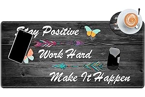 BBSUJANE Stay Positive Mouse Pad 24x12 Inch Desk Mat Work Hard and Make It Happen Mousepad Inspirational Quote Desk Pad XXL Computer Mat for Wireless Mouse Work Coaster Set