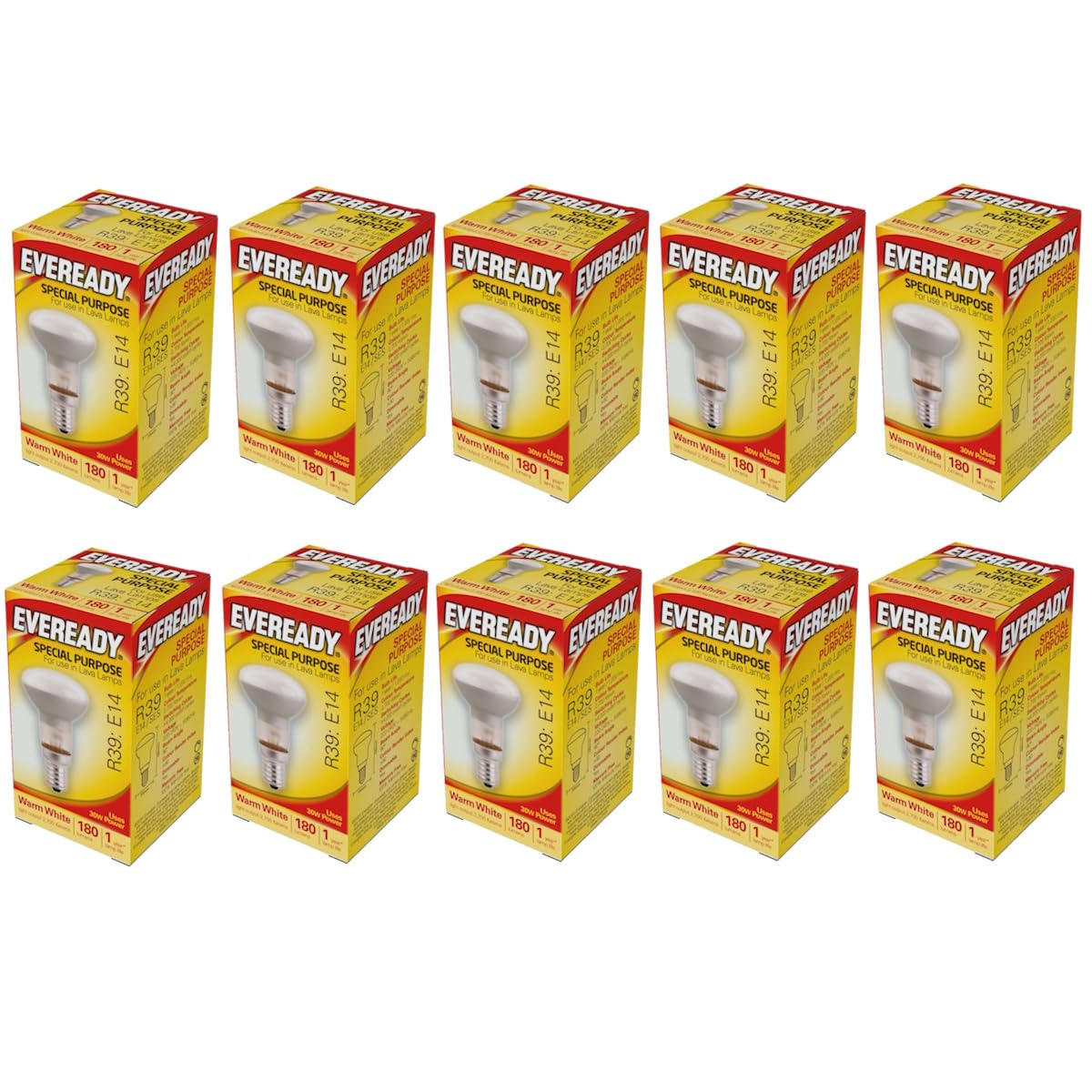 10 Bulb Pack of R39 Reflector Bulbs in 30 Watt Small Edison Screw E14 Fitting