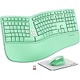 MEETION Ergonomic Wireless Keyboard and Mouse, Split Arch Keyboard with Cushioned Wrist Palm Rest, Wireless Vertical Mouse, Rechargeable Full Size, Windows/Mac/Computer/Laptop, Green