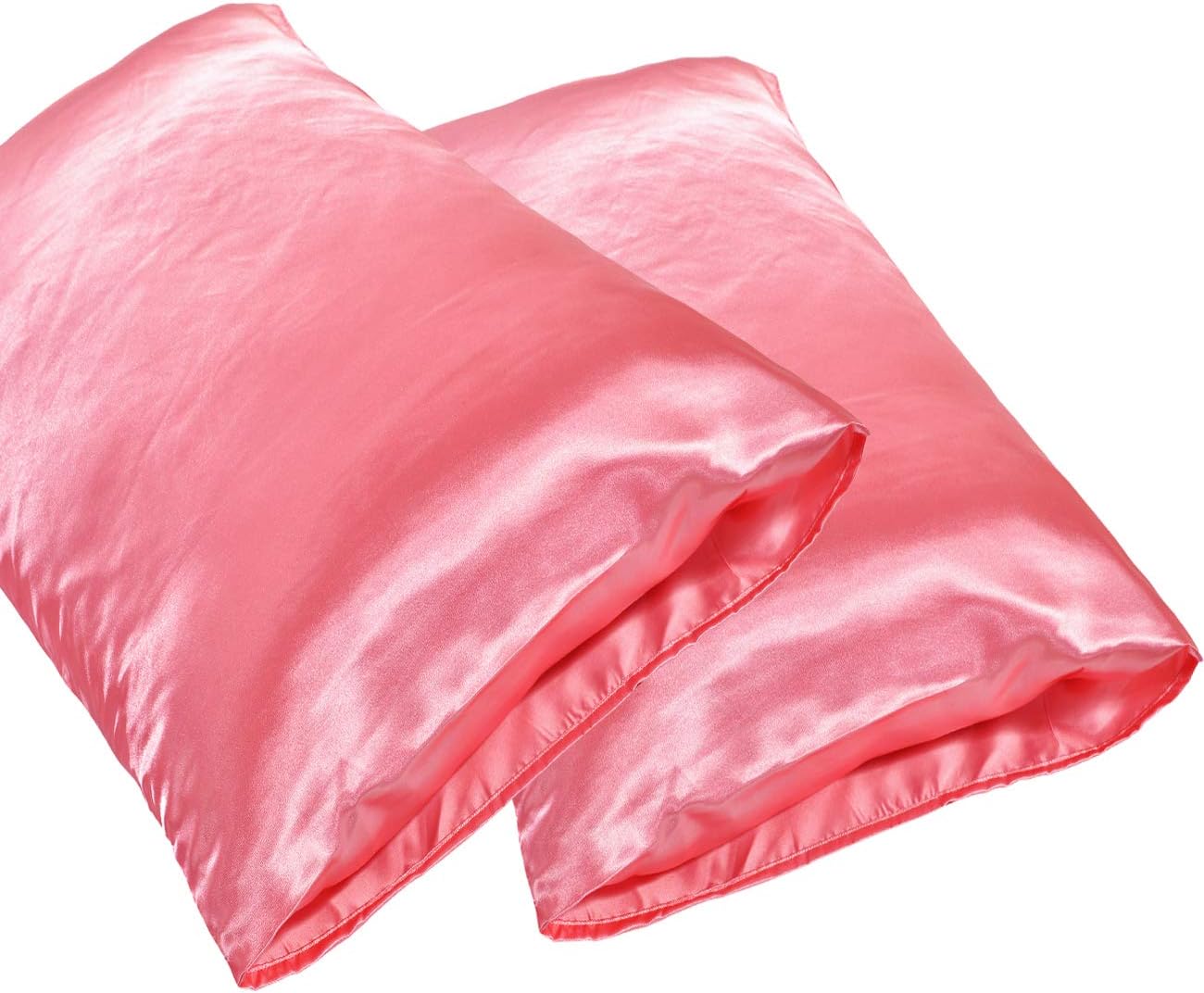 JINHONGRUI Silk Satin Pillowcase for Hair and Skin, Facial Beauty Hypoallergenic, No Zipper Pillowcase Covers, Standard, Queen, King Size Pillowcase Set of 2 (King(20x 40), Pink-2 Pack)