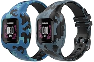 MoKo 2PACK Band Compatible with Garmin Vivofit JR 3 Tracker, Soft Silicone Printing Pattern Adjustable Replacement Strap Fits 5.1-7.5in Wristband Bracelet, Camouflage Blue & Mosaic
