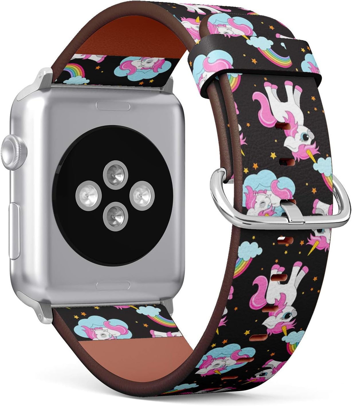 Compatible with Apple Watch Series 5, 4, 3, 2, 1 (Small Version 38/40 mm) Leather Wristband Bracelet Replacement Accessory Band + Adapters - Cute Unicorns Magical