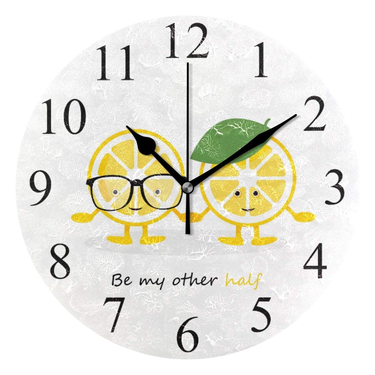 ALAZA 25cm Non Ticking Round Wall Clock, Lemon Cute Smile Silent Clock for Living Room Kitchen Bedroom Office Decorative with Desktop Stand