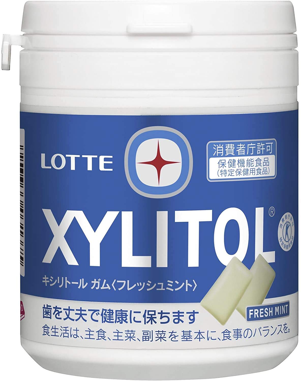 ロッテ キシリトール ガム フレッシュミント ファミリーボトル【特定保健用食品 特保】 143g×6個入 ホワイト、ブルー商品画像