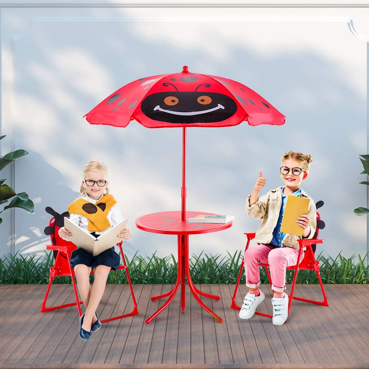 childrens table and chairs with umbrella