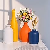 Multi-Color Ceramic Small Bud Vases Set of 4, White Yellow Orange Blue Vase, Modern Minimalism Style Vases for Rustic Home Decor, Ideal Decorative Vases for Living Room, Dining Room, Mantel, Entryway