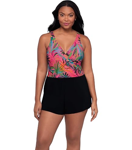 Trimshaper Womens Full Tummy Control Hank Swim Romper with